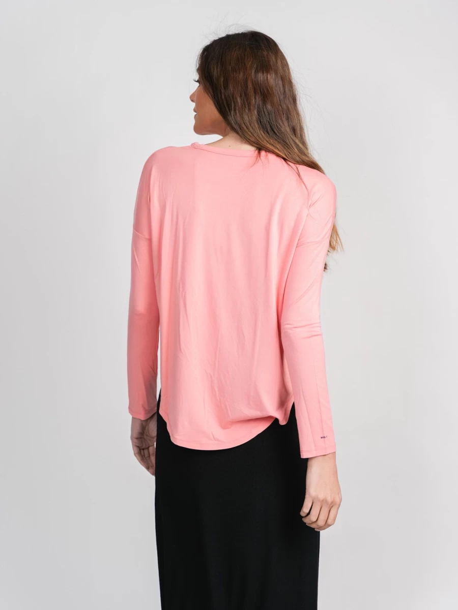 MELI Women's Long Sleeve Swing Tee - Soft Pink Relaxed Fit Top