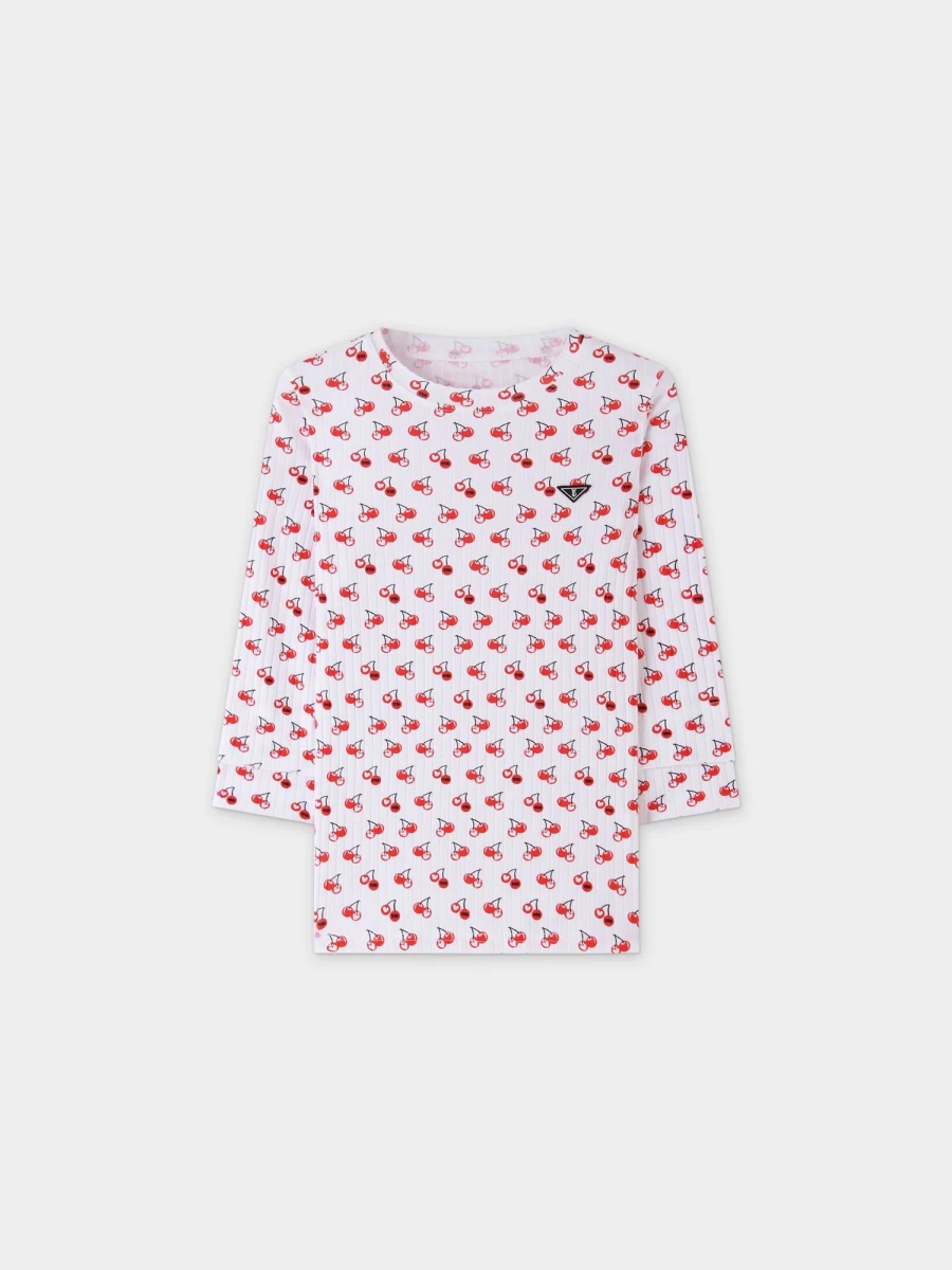 TTS Women's Layered 3Q Sleeve Tee with Cherry Print - Stylish Casual Top