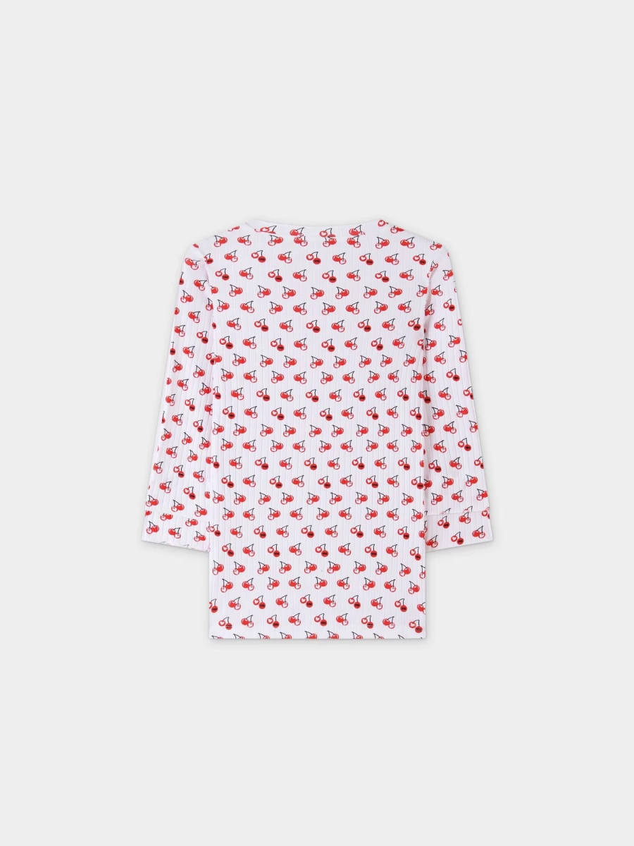 TTS Women's Layered 3Q Sleeve Tee with Cherry Print - Stylish Casual Top