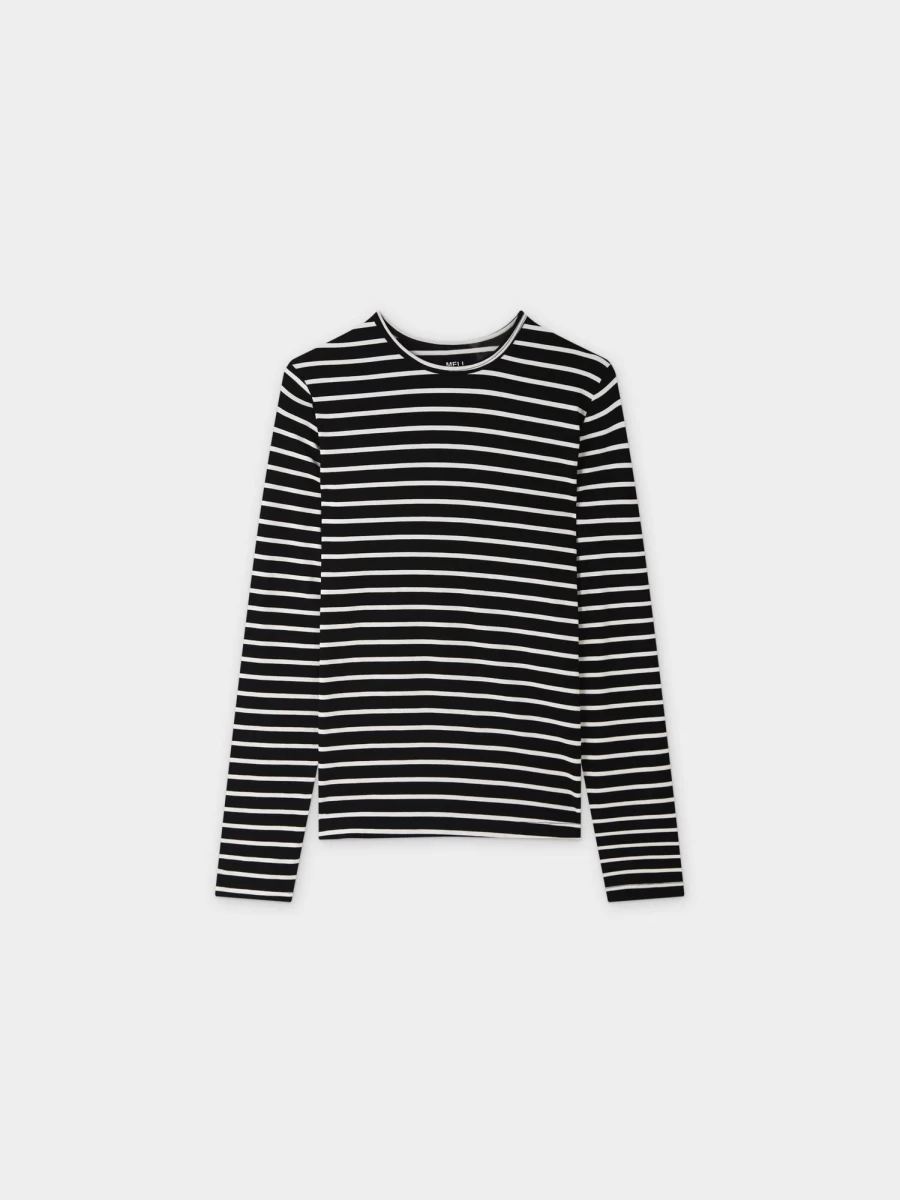 MELI Women's Butter Soft Striped Crewneck Sweatshirt - Black & White Cozy Pullover