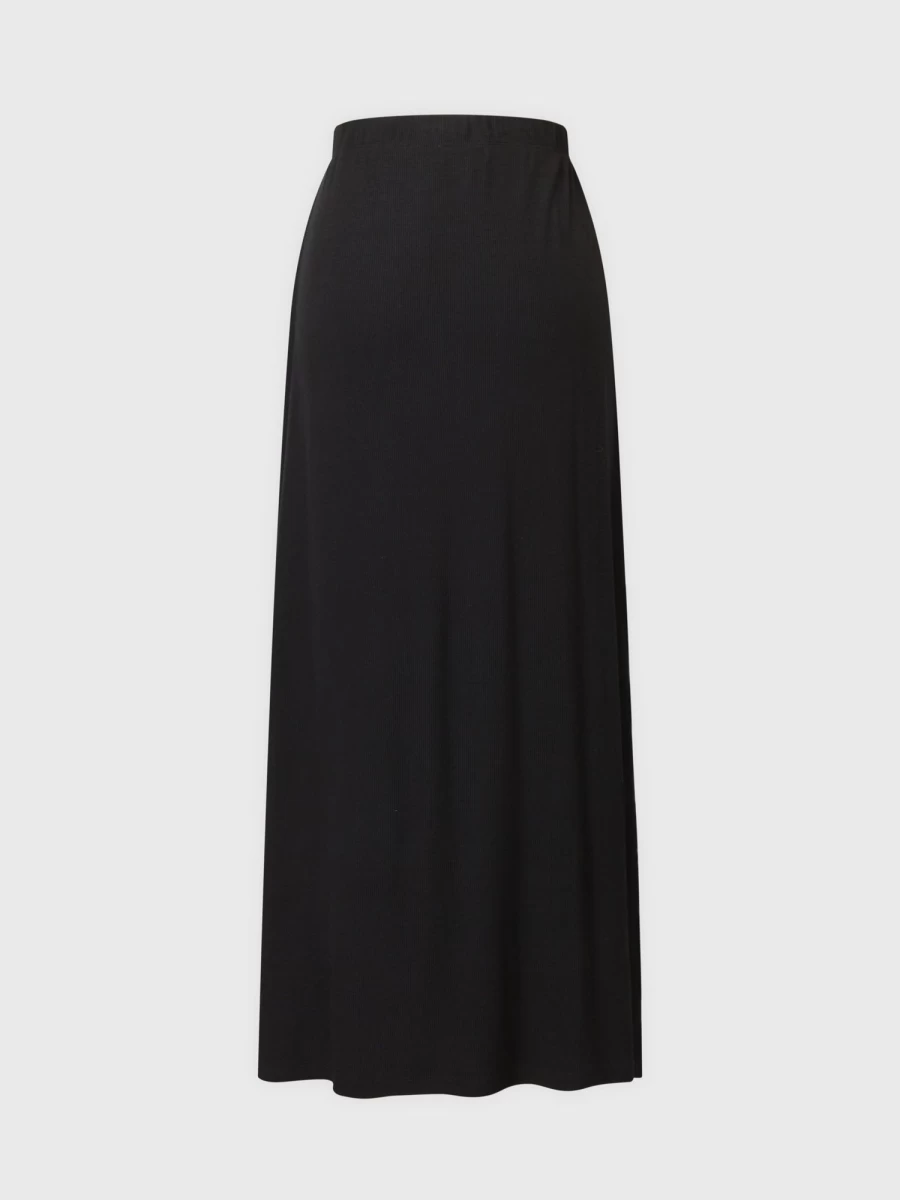 MELI Women's Ribbed A-Line Maxi Skirt - Elegant Black Long Midi Skirt for Women