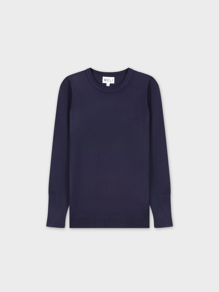 MELI Women's Navy Basic Long Sleeve Crewneck Sweater