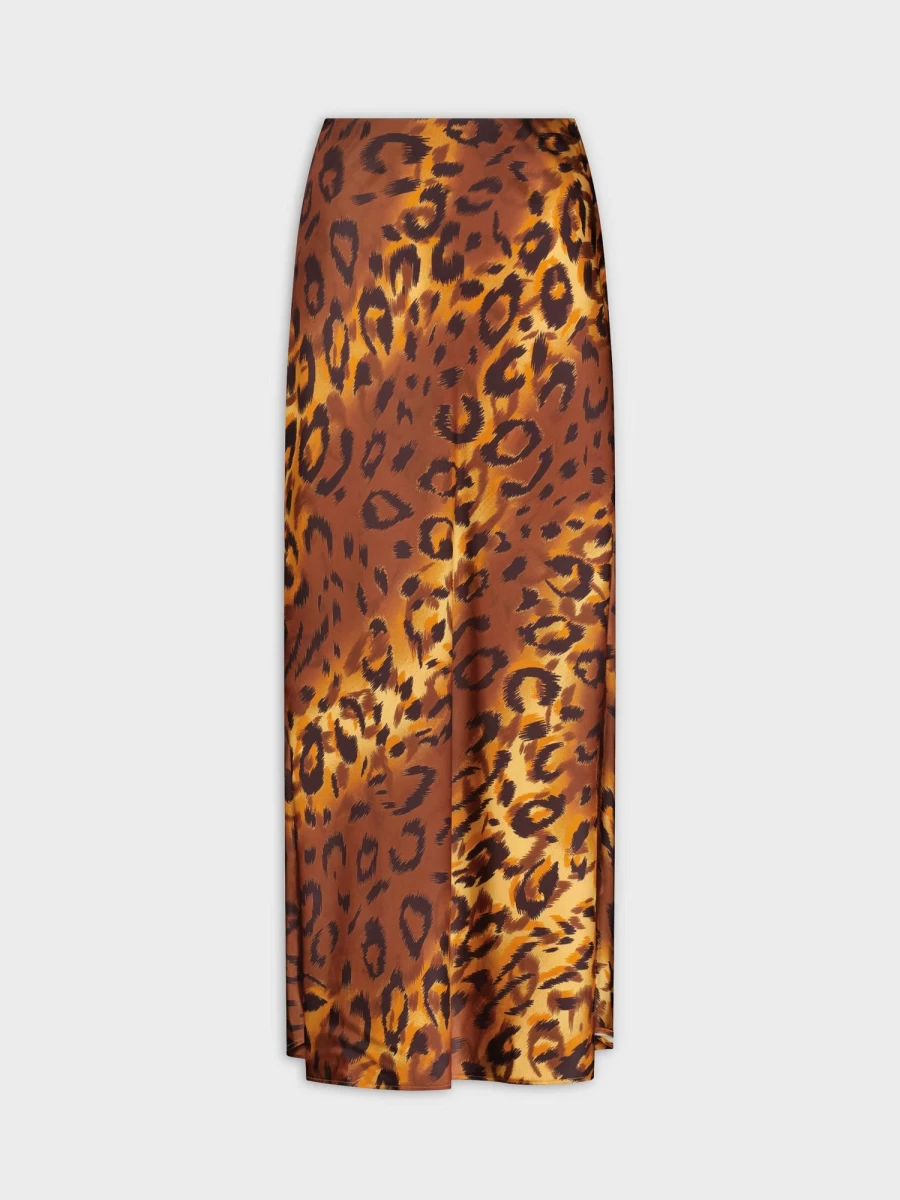 HAILEY Women's Brown Ombre Satin Slip Skirt - Elegant Midi Length Lounge Skirt