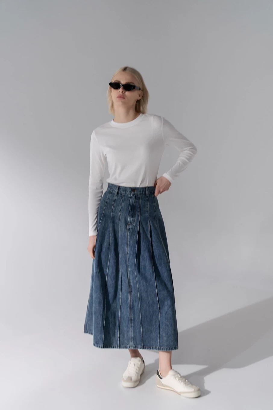 Blue Meli Women's Blue Stitched Pleated Skirt - Elegant & Comfortable