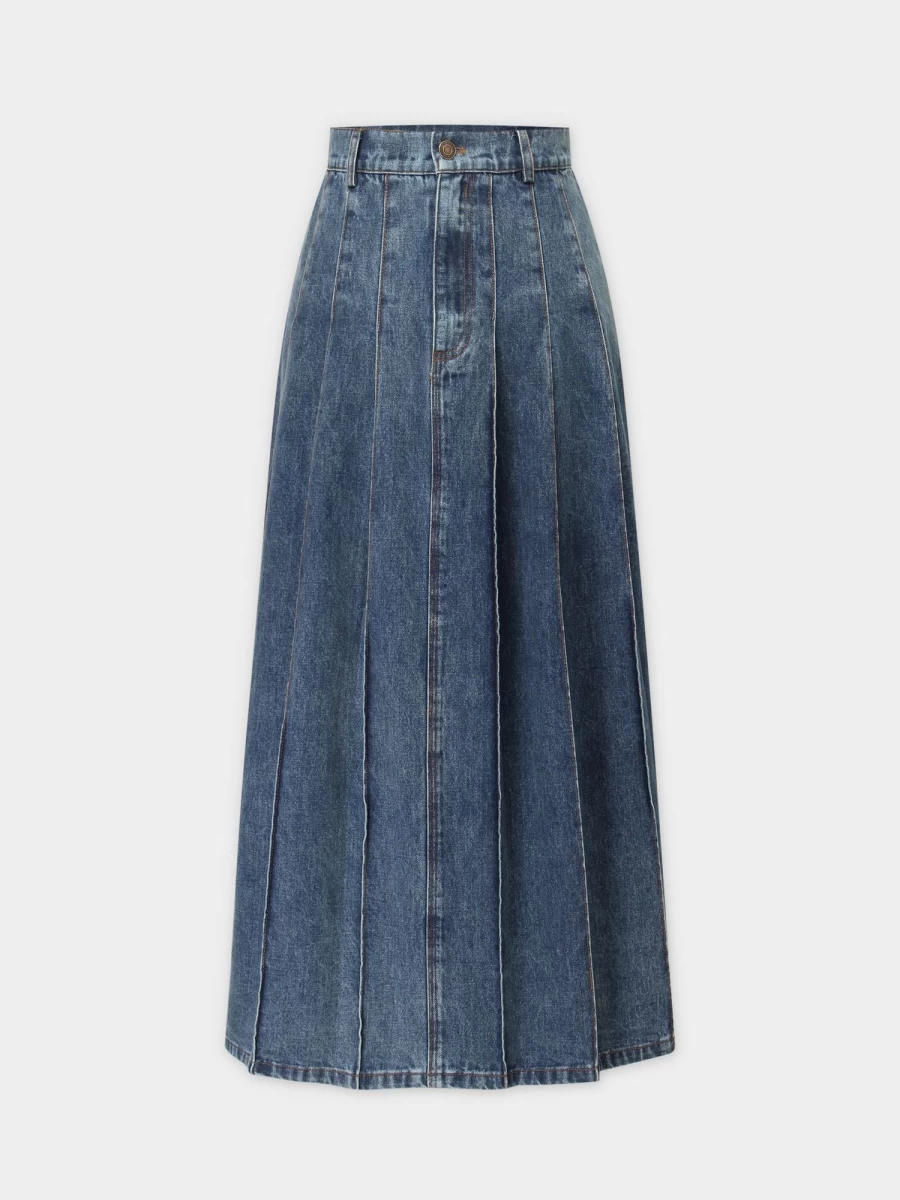 Blue Meli Women's Blue Stitched Pleated Skirt - Elegant & Comfortable