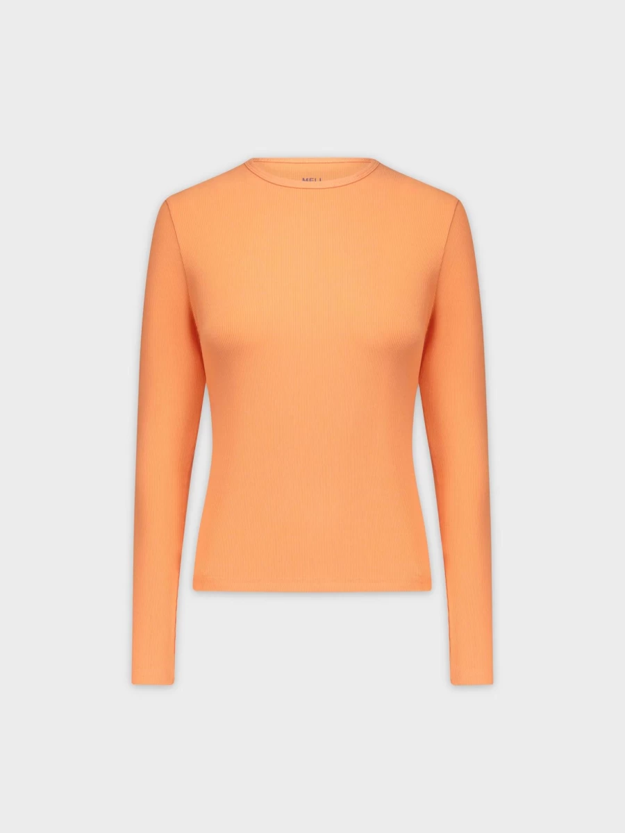 MELI Women's Classic Ribbed Long Sleeve Crew Neck T-Shirt in Orange