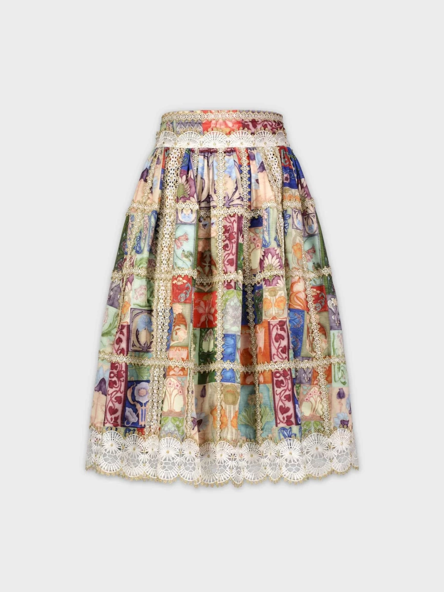 TARI Women's Patchwork Lace Skirt - Multi-Color Bohemian Style Floral Design