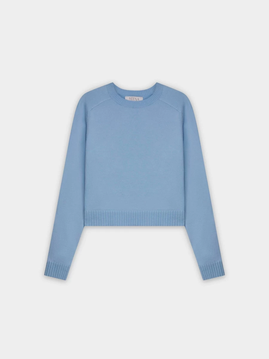 MEENA Women's Ocean Blue Ribbed Band Sweater - Soft Knit Pullover