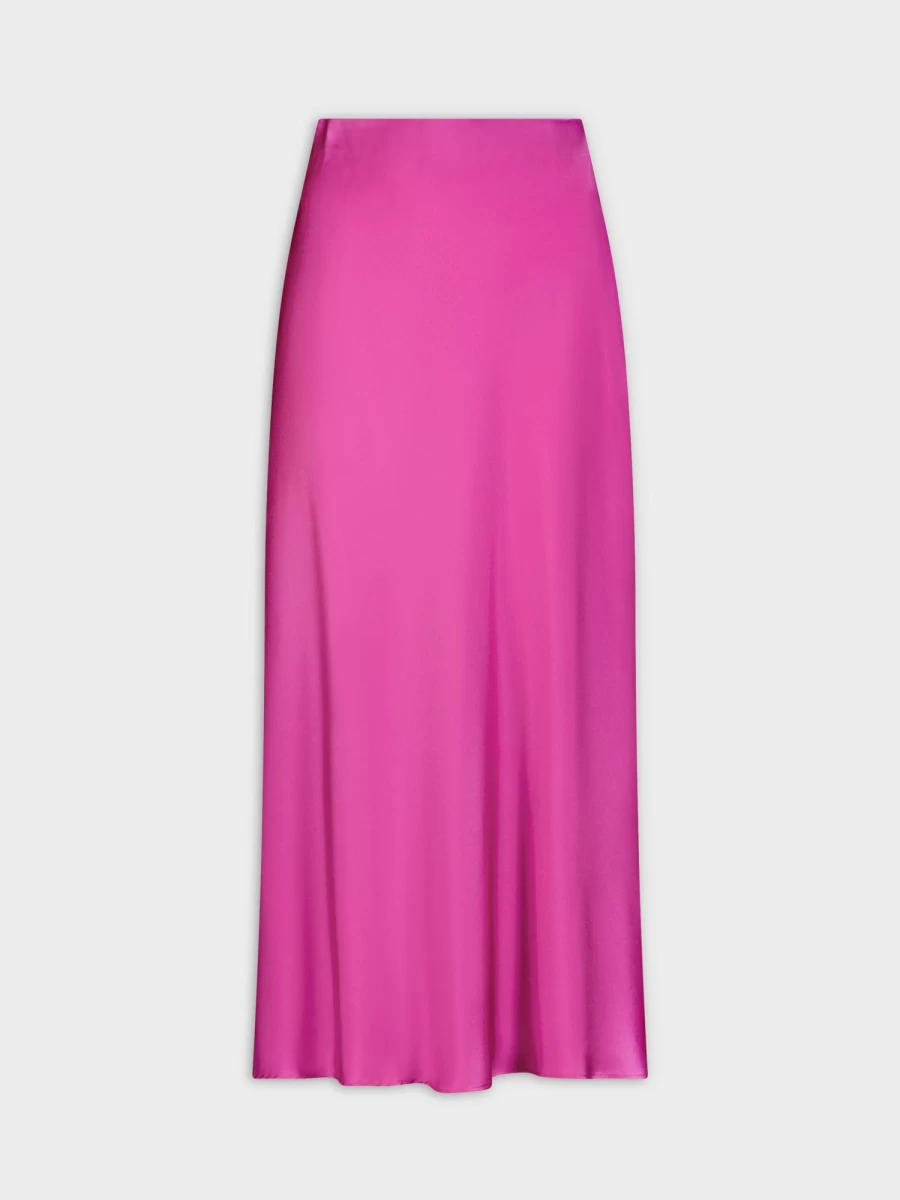 "HAILEY Women's Magenta Satin Slip Skirt - Elegant Midi Skirt for Women"