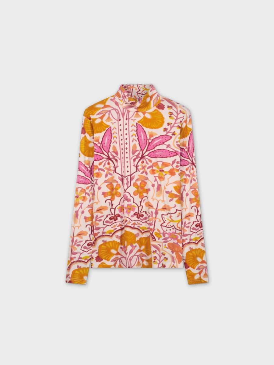 HAILEY Women's Pink Floral Printed Turtleneck Sweater - Elegant Feminine Top
