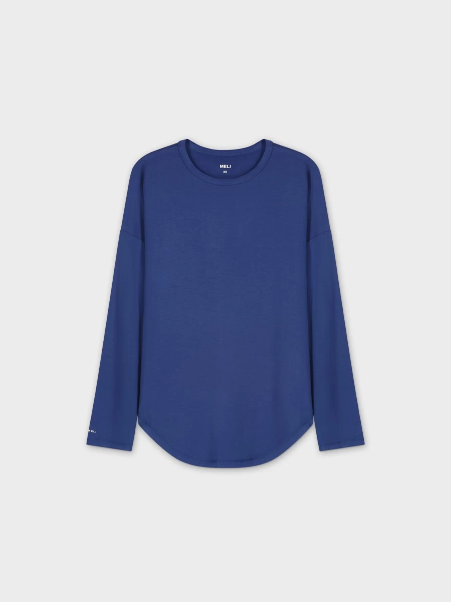 MELI Women's Long Sleeve Swing Tee in Navy Blue - Comfortable Casual T-Shirt