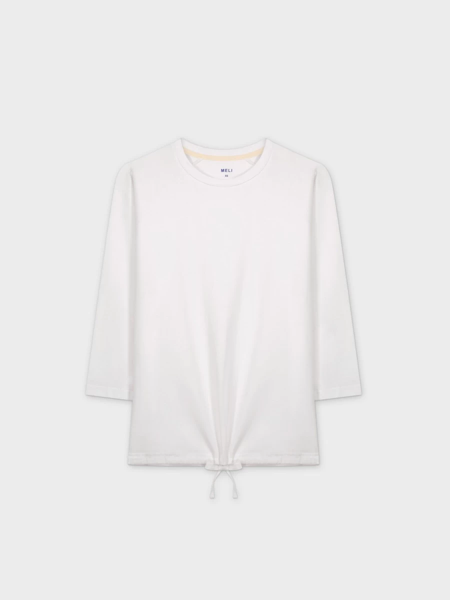 MELI Women's White Drawstring T-Shirt Casual Comfort Fit Tee