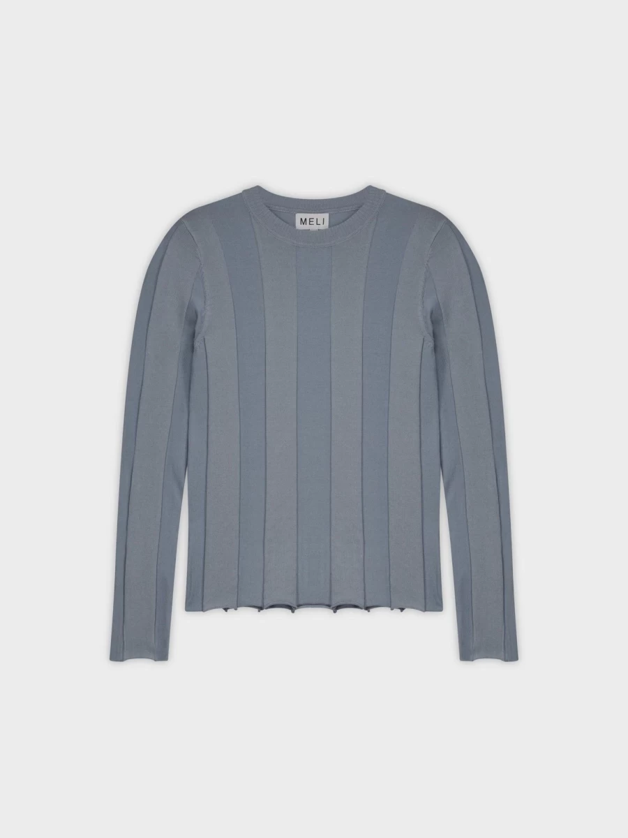 MELI Women's Light Blue Wide Ribbed Knit Sweater - Soft Casual Pullover