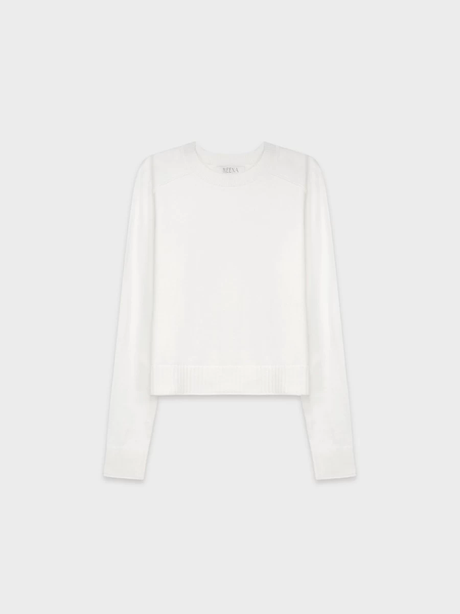 MEENA Women's Pure White Ribbed Band Sweater - Soft Knit Pullover