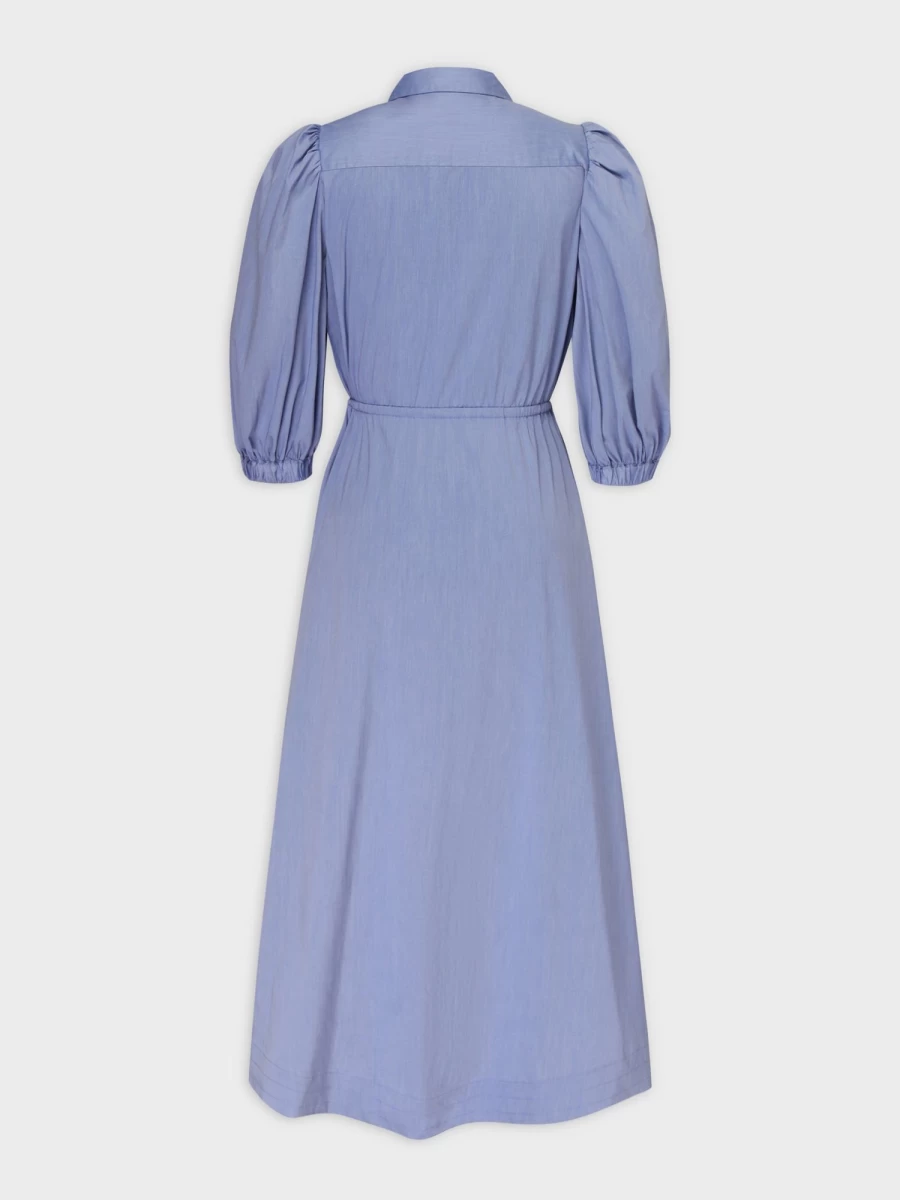 Hailey Women's Polo Puff Sleeve Dress in Chambray Blue - Casual Summer Style
