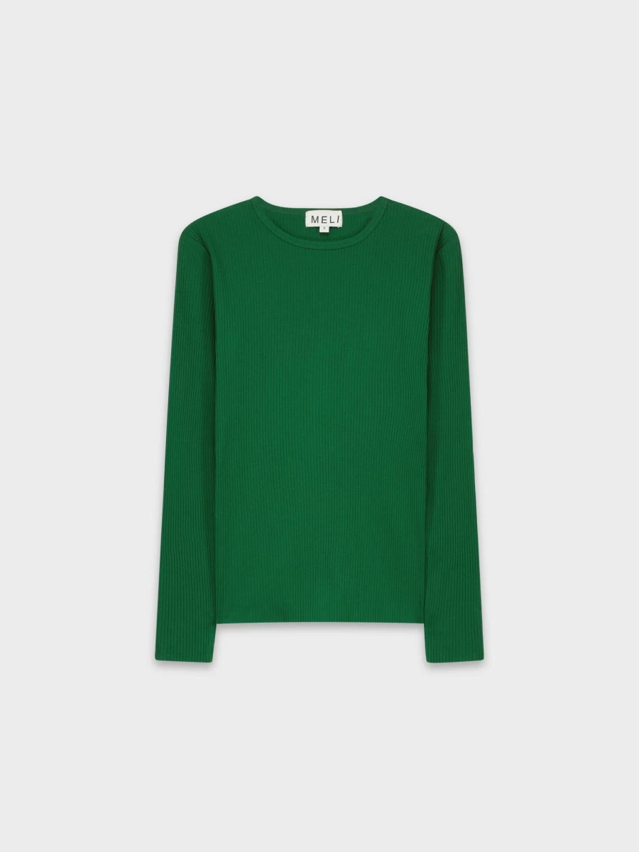 MELI Women's Wide Ribbed Crew Neck Sweater in Green - Soft Knit Casual Pullover Top