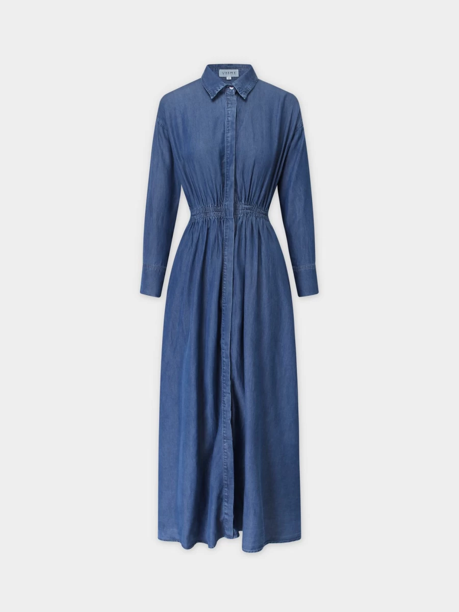 VAARA Women's Denim Shirtdress with Elastic Waist - Comfortable & Stylish Casual Dress