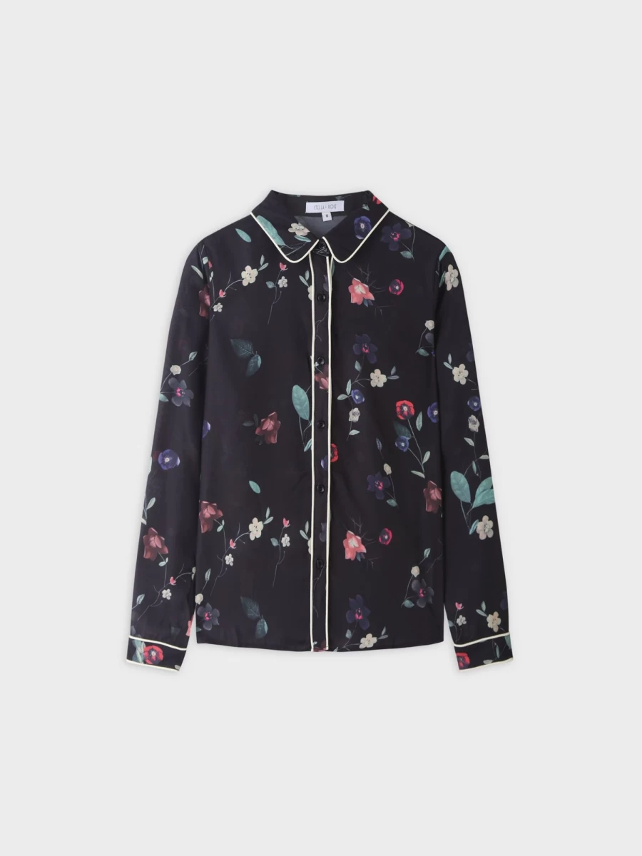 "STELLA & ROSE Women's Floral Printed Piped Blouse - Elegant Feminine Top"