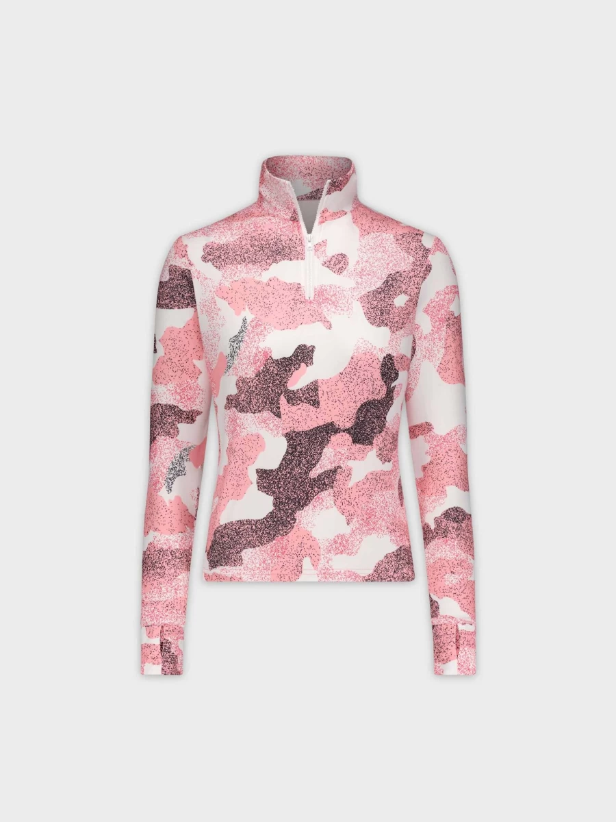 TTS Women's Half Zip Techno Tee - Pink Cameo Pullover Casual Top