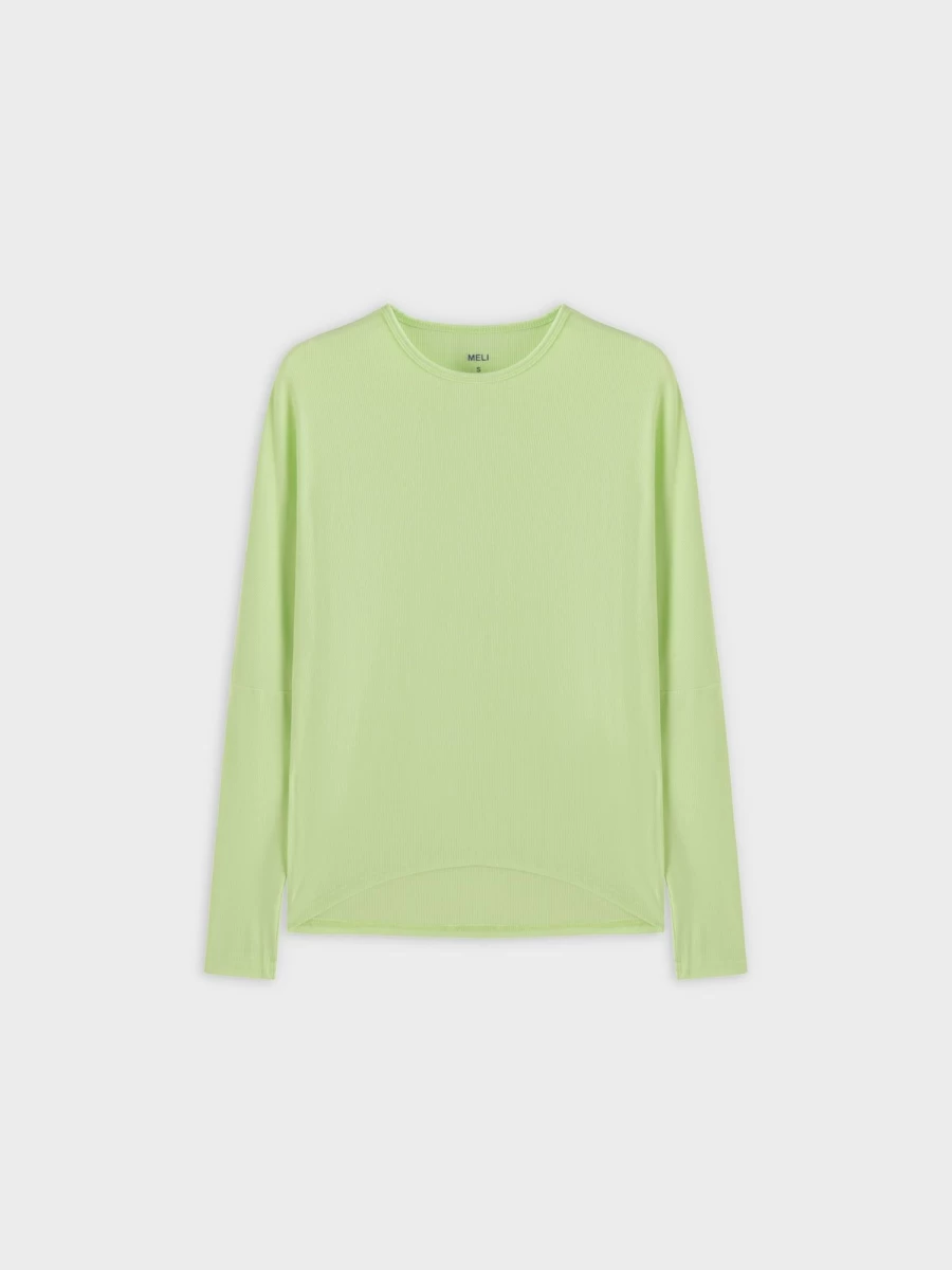 MELI Women's Neon Green Ribbed Dolman Sleeve Crew Neck T-Shirt