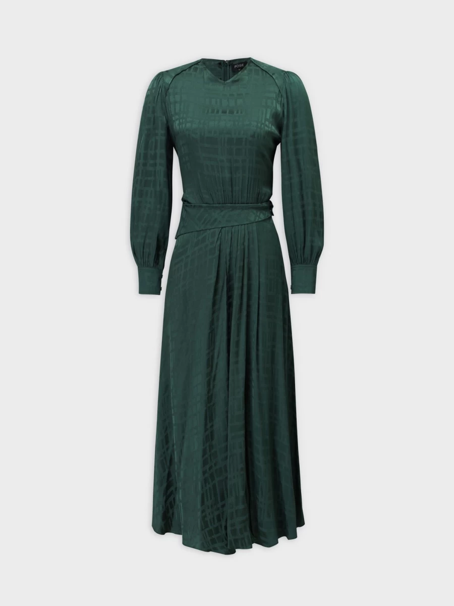 POSE Women's Green Peplum Dress - Elegant Flared Waist Summer Dress