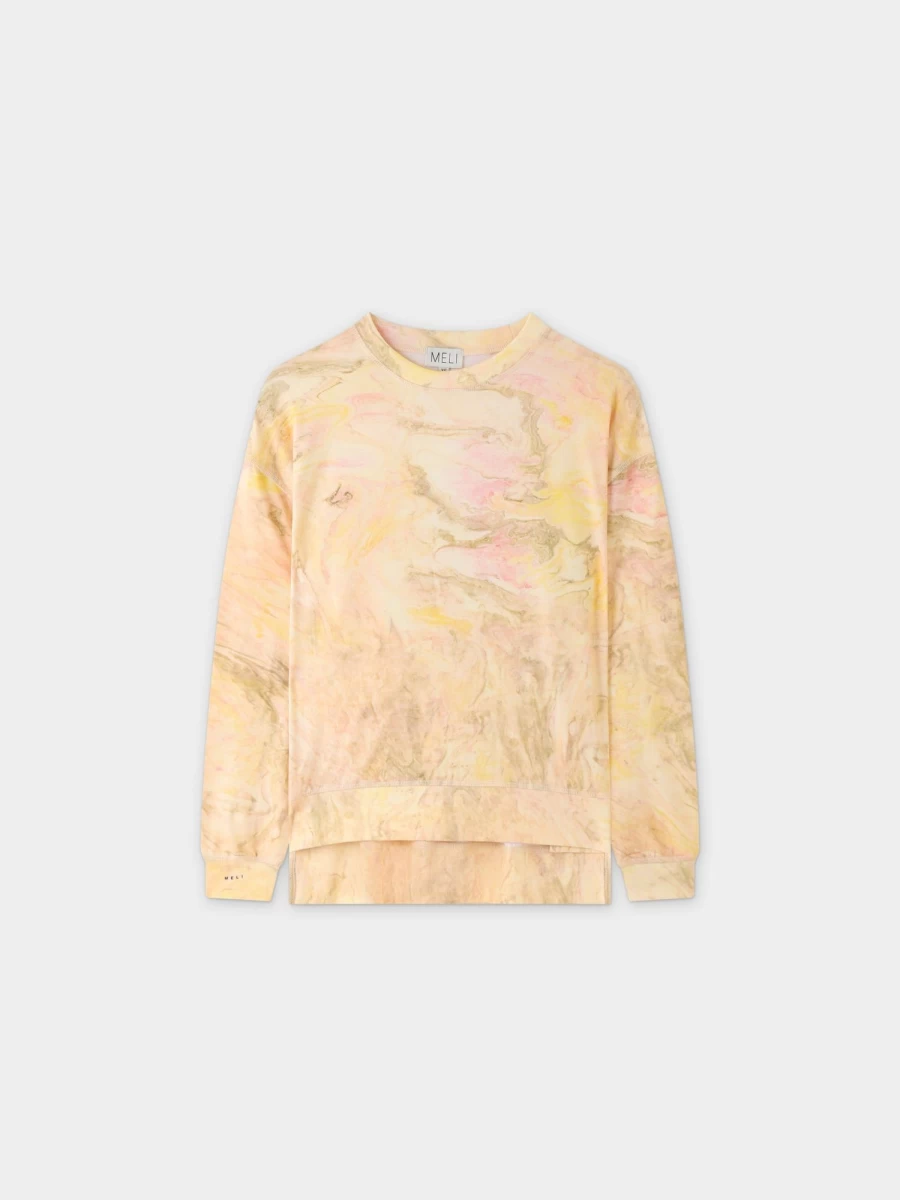 MELI Women's Yellow Watercolor Print T-Shirt - Soft Cotton Casual Tee