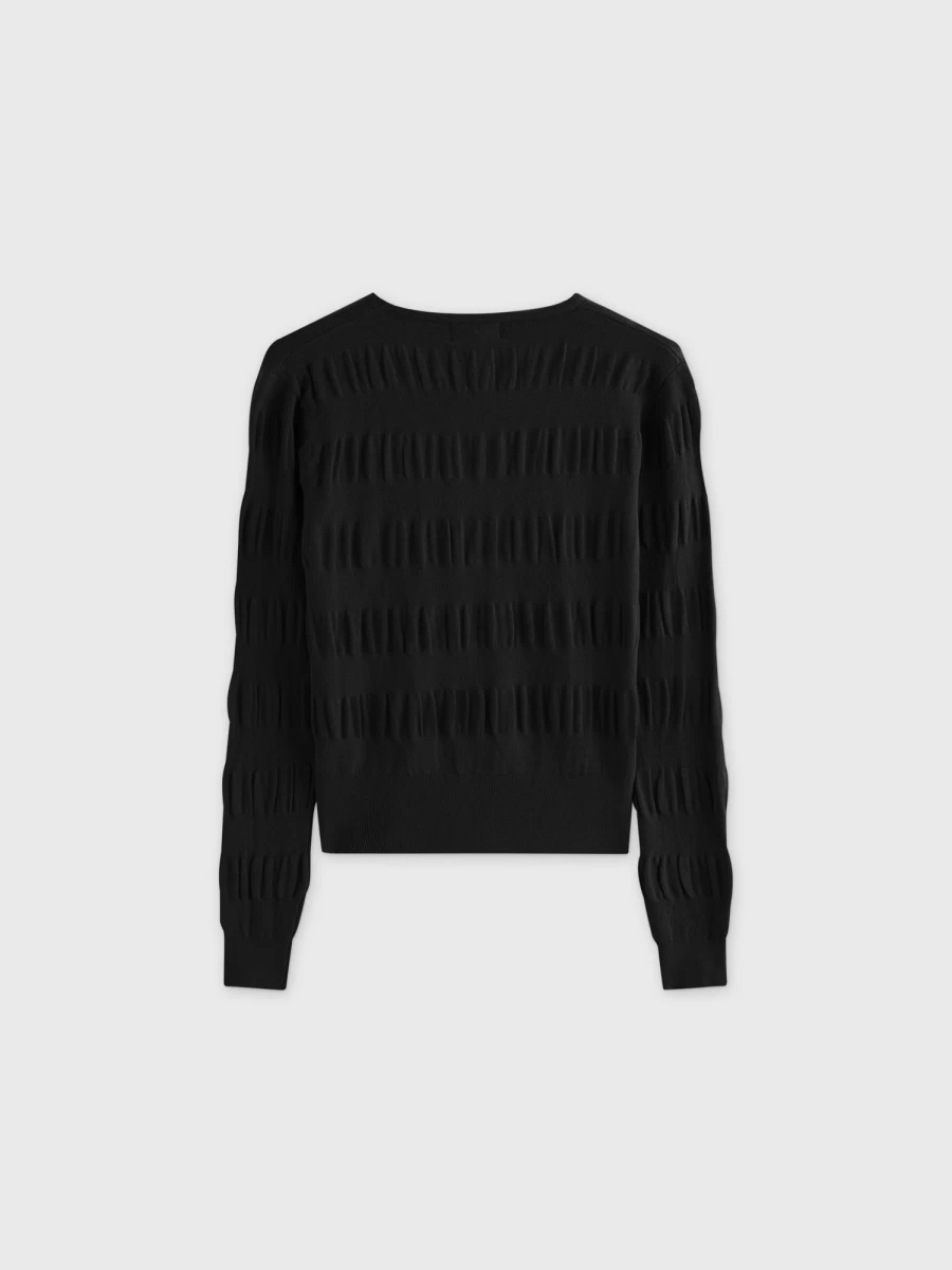 Pose Women's Ruched Black Sweater - Stylish Long Sleeve Knit Top for Fall