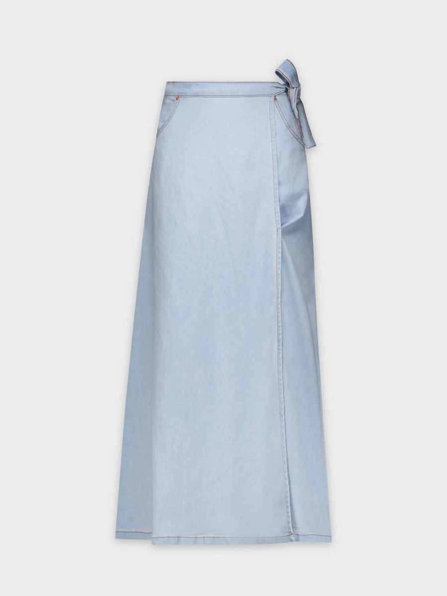 MELI Women's Light Blue Stretch Denim Wrap Skirt - Comfortable & Stylish