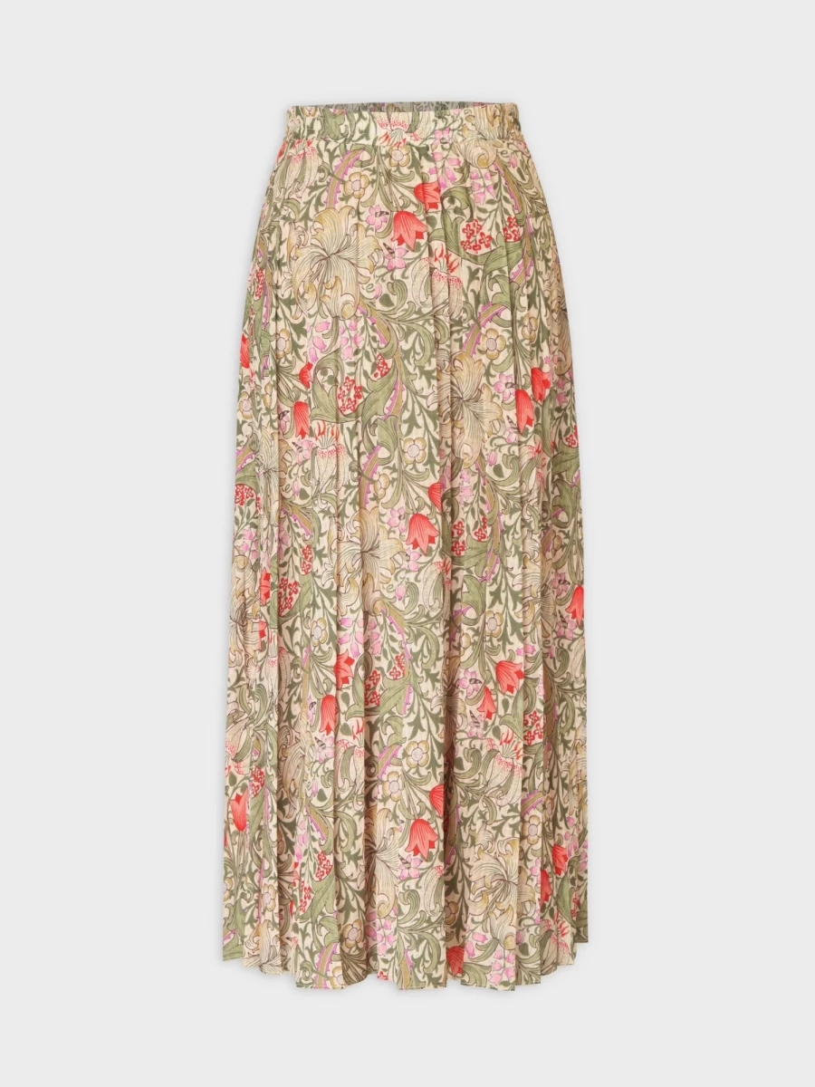 Pose Women's Antique Floral Pleated Midi Skirt with Banded Hem - 37" Length