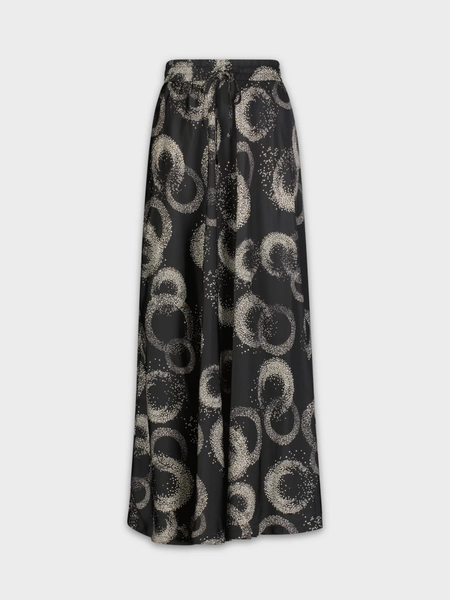 MEENA Women's Printed Drawstring Skirt with Sparkle Details - Black Party Skirt for Women