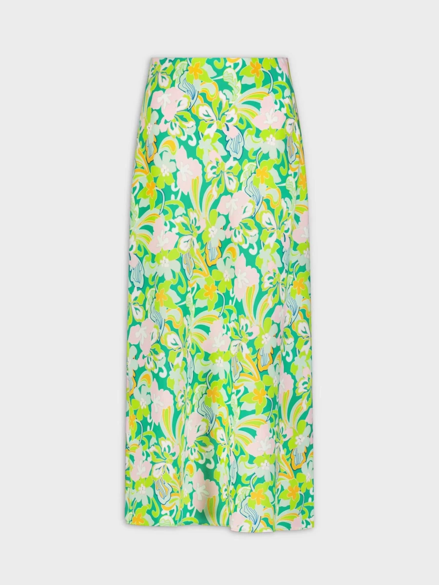 HAILEY Women's Green Satin Slip Skirt - Retro High Waist Elegant Lounge Skirt