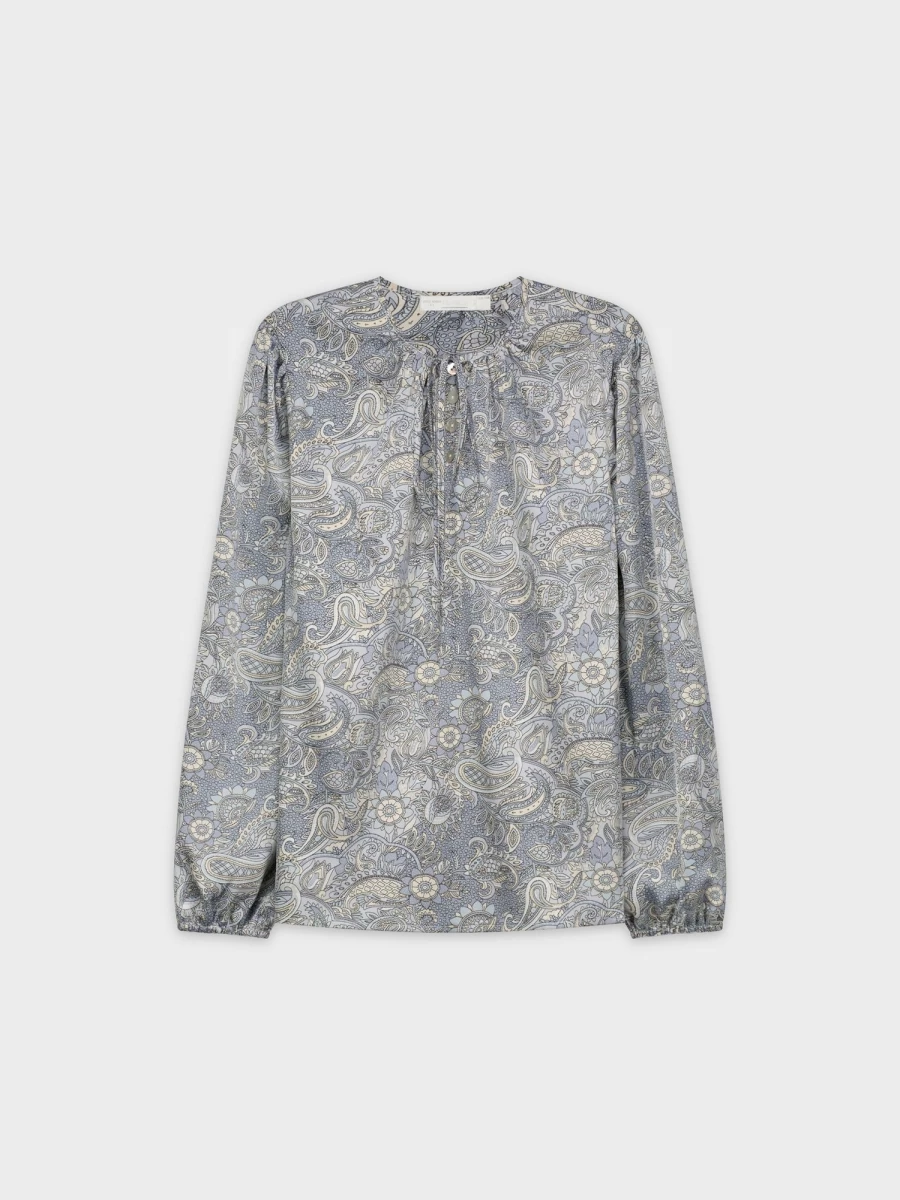 STELLA & ROSE Women's Blue Paisley Tie Front Blouse - Floral Print Top