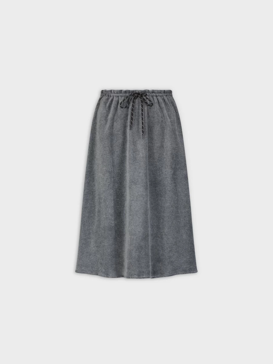 TTS Women's Grey Velour Drawstring Waist Midi Skirt - 25" Length