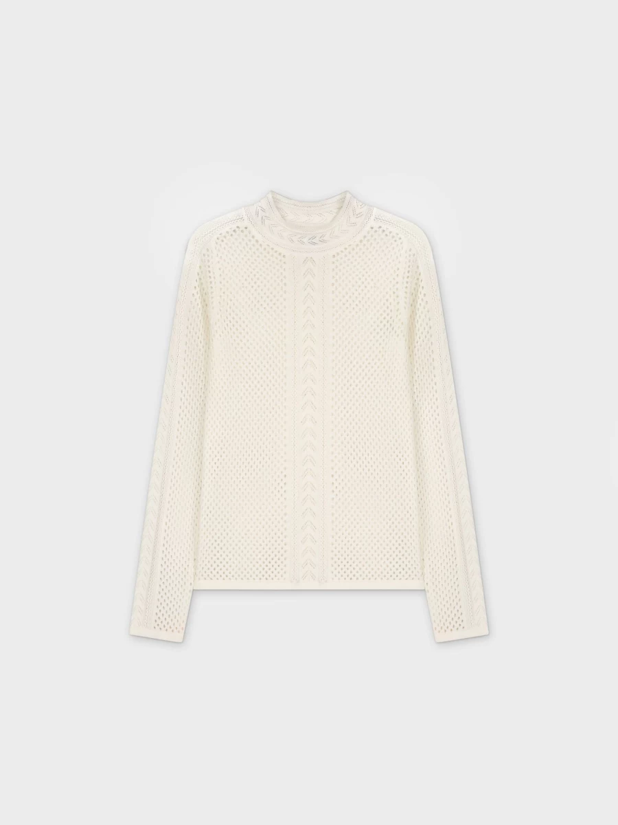 SOLEI Women's Cream Mesh Trim Knit Sweater - Soft Casual Pullover