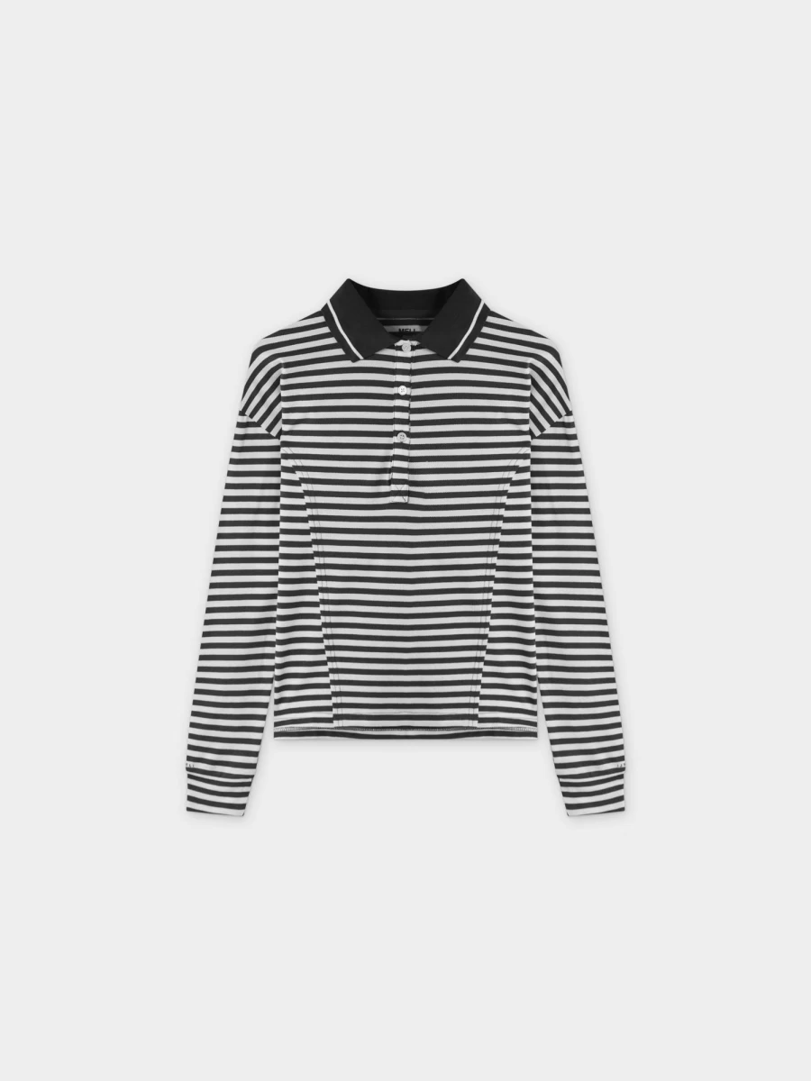 MELI Women's Striped Collar T-Shirt - Black & White Casual Tee