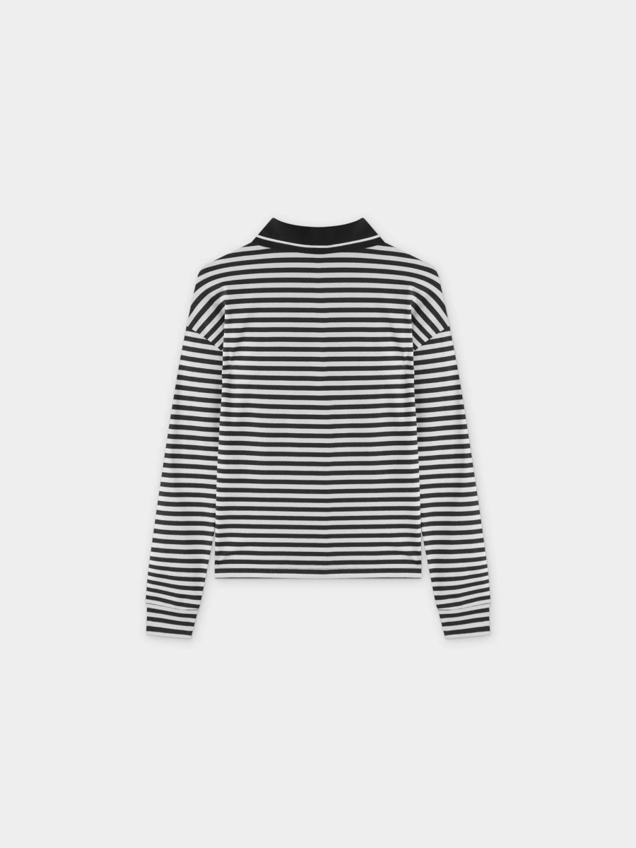 MELI Women's Striped Collar T-Shirt - Black & White Casual Tee