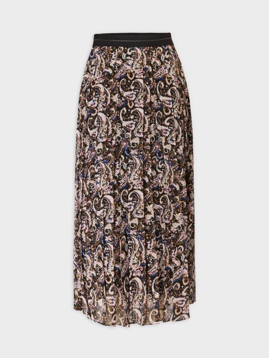 Pose Women's Printed Pleated Maxi Skirt - Colorful Paisley Pattern, 37-Inch Length