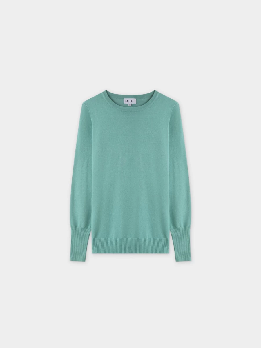 MELI Women's Basic Long Sleeve Crewneck Sweater in Seafoam Green - Soft Comfortable Pullover Top