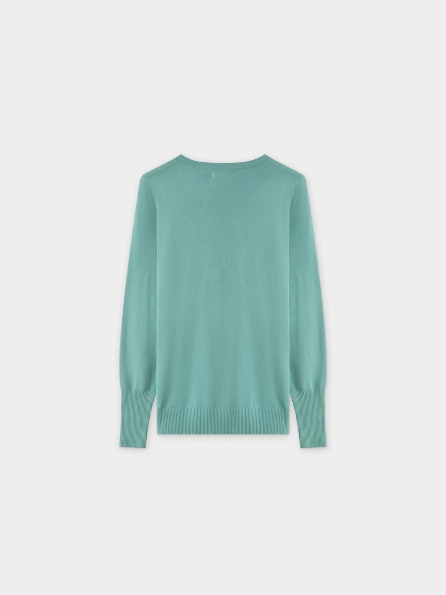 MELI Women's Basic Long Sleeve Crewneck Sweater in Seafoam Green - Soft Comfortable Pullover Top