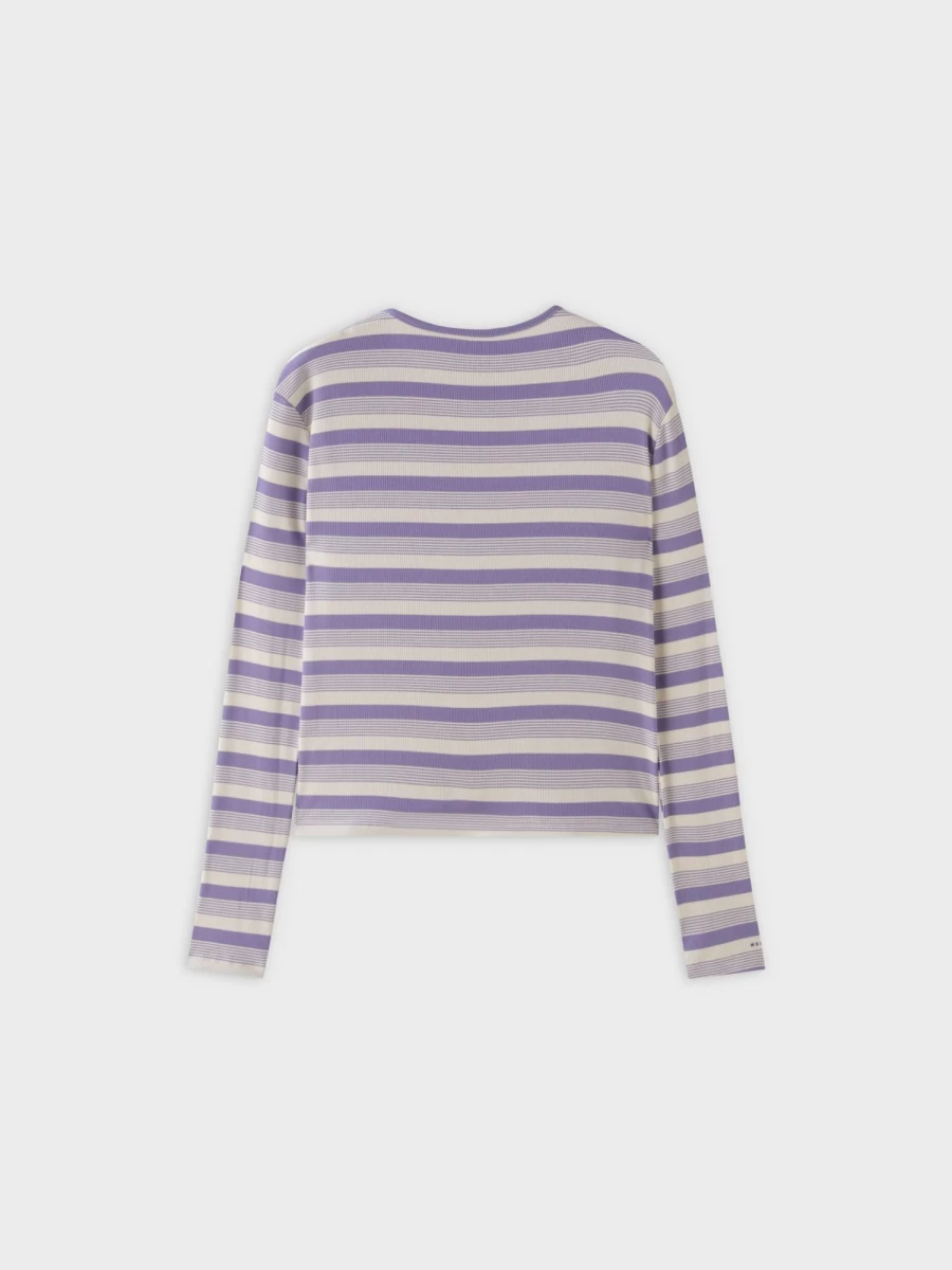 MELI Women's Striped Wrap Tee - Lavender & White Multi Stripe Casual Top