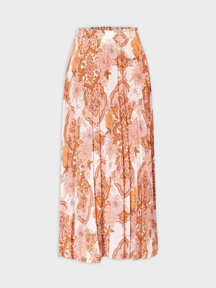 Pose Women's Neutral Floral Pleated Midi Skirt with Banded Hem - 37" Length