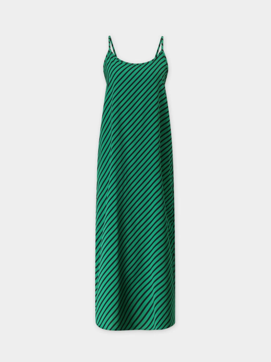 HAILEY Women's Striped Crew Neck Slip Dress - Black & Green Casual Summer Dress