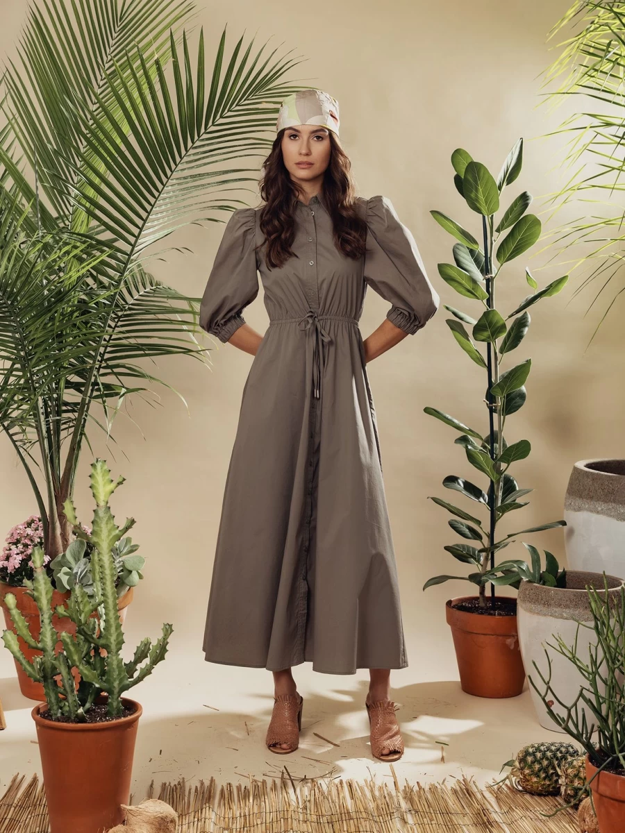 Hailey Women's Olive Polo Puff Sleeve Dress - Casual Chic Style