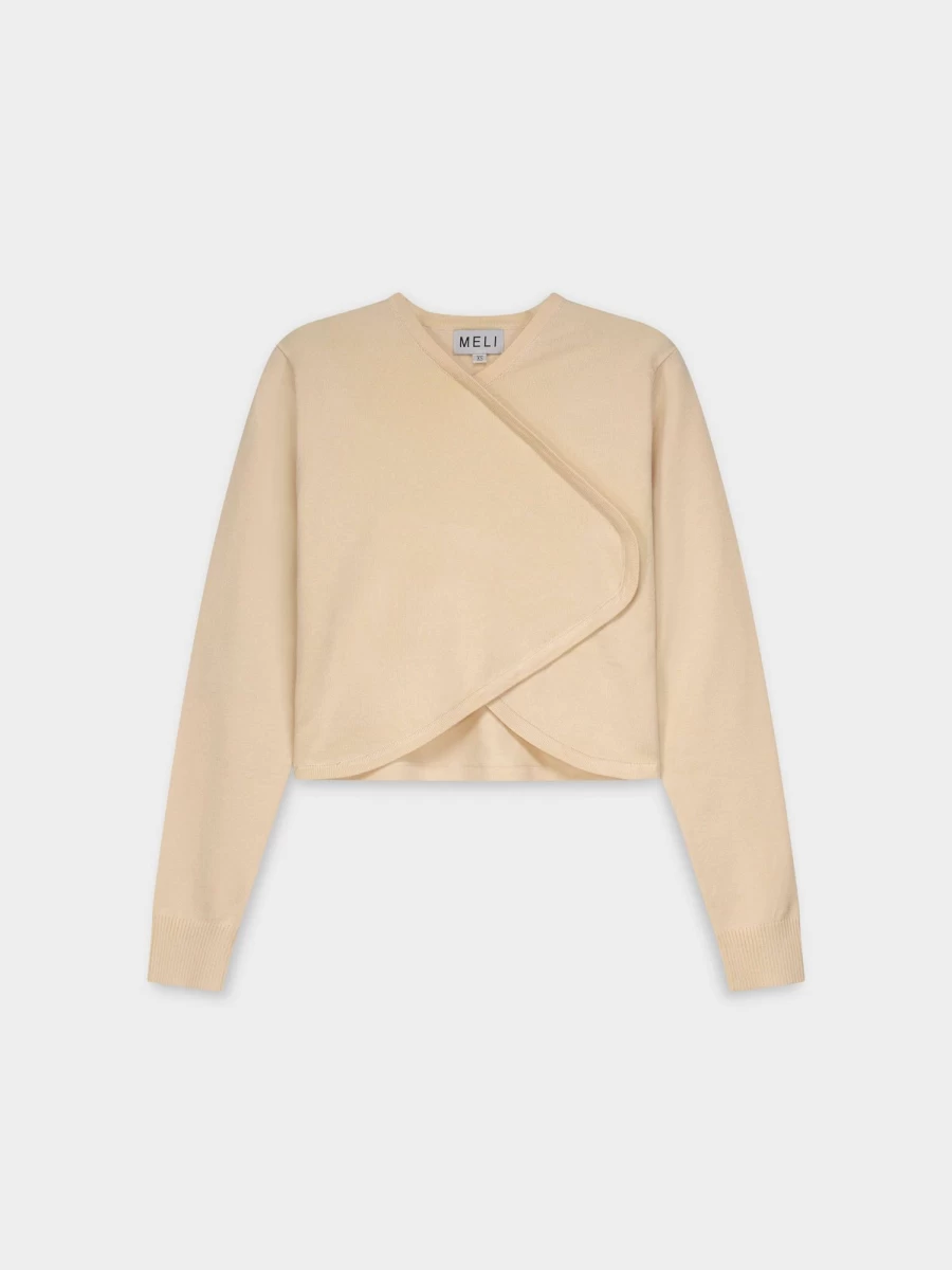 MELI Women's Vanilla Crop Crossover Sweater - Soft Knit Casual Pullover