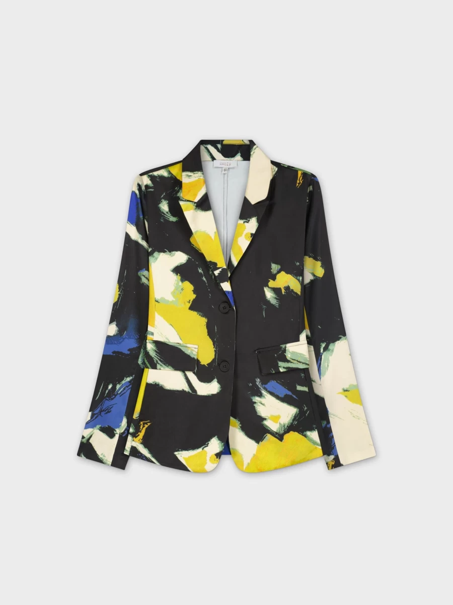 "HAILEY Women's Satin Blazer with Brush Stroke Design - Elegant Fashion Jacket"
