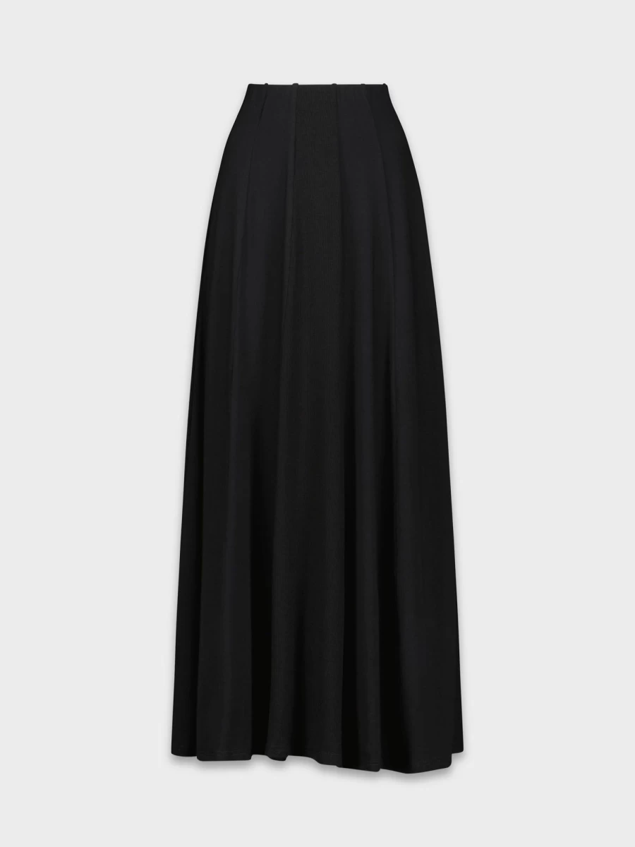 MELI Women's Black Ribbed Paneled Skirt - 38" Length Stylish High Waist Fashion