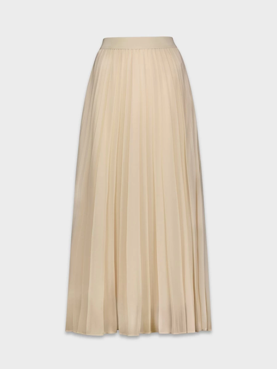 POSE Women's Cream Chiffon Pleated Skirt - Elegant Flowy Midi Skirt for Women