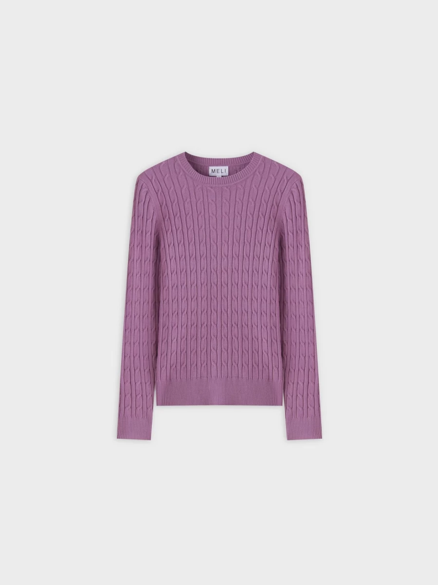 MELI Women's Lilac Knit Cable Sweater - Cozy Cable Knit Pullover