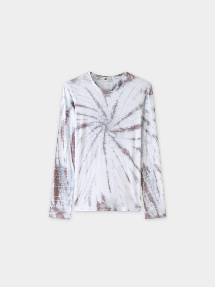 MELI Women's Tie Dye Swirl Graphic Tee - Grey & White Marbled Pattern Casual T-Shirt