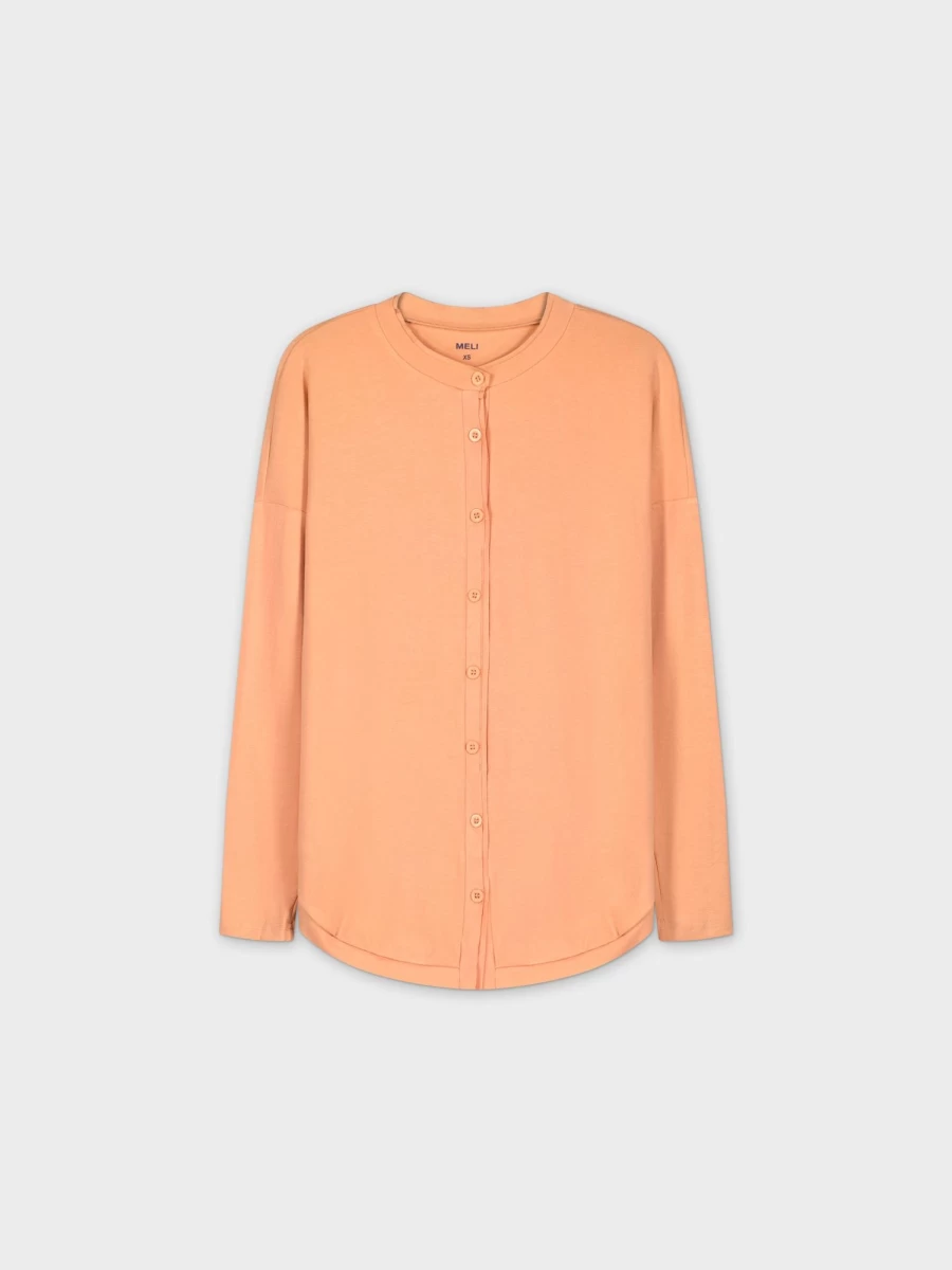 MELI Women's Peach Button Down T-Shirt - Casual Short Sleeve Top